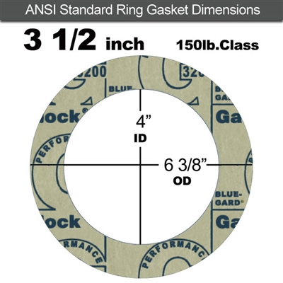 Garlock 3200 SBR Ring Gasket - 150 Lb. - 1/16" Thick - 3-1/2" Pipe