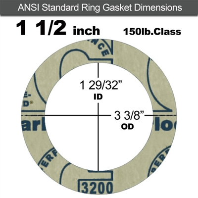 Garlock 3200 SBR Ring Gasket - 150 Lb. - 1/8" Thick - 1-1/2" Pipe
