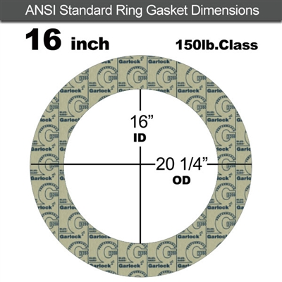 Garlock 3200 SBR Ring Gasket - 150 Lb. - 1/8" Thick - 16" Pipe