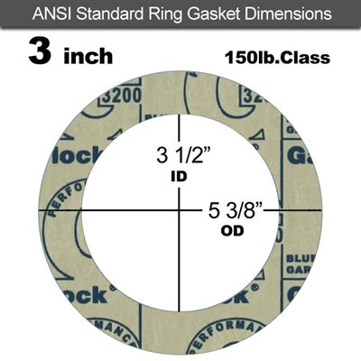 Garlock 3200 SBR Ring Gasket - 150 Lb. - 1/8" Thick - 3" Pipe