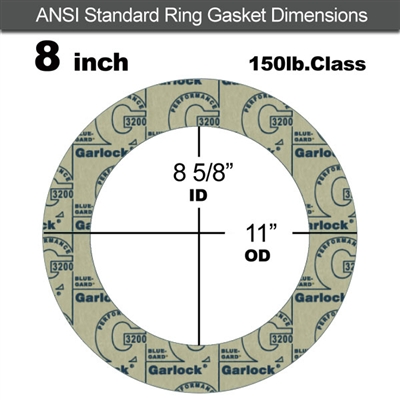 Garlock 3200 SBR Ring Gasket - 150 Lb. - 1/8" Thick - 8" Pipe