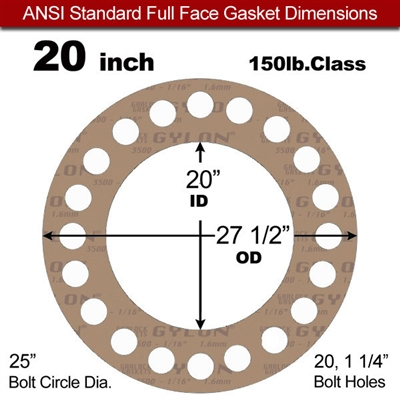 Garlock 3500 Fawn GylonÂ® Full Face Gasket - 150 Lb. - 1/16" Thick - 20" Pipe