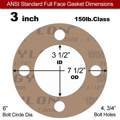 Garlock 3500 Fawn GylonÂ® Full Face Gasket - 150 Lb. - 1/16" Thick - 3" Pipe