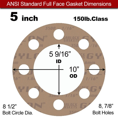 Garlock 3500 Fawn GylonÂ® Full Face Gasket - 150 Lb. - 1/16" Thick - 5" Pipe