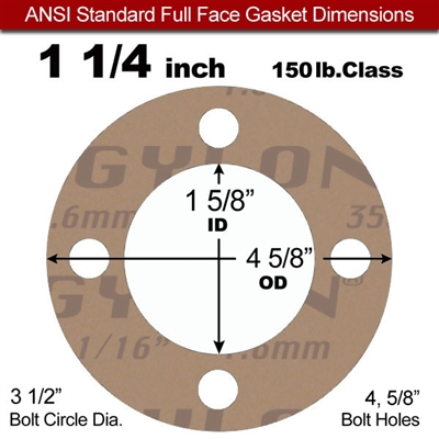 Garlock 3500 Fawn GylonÂ® Full Face Gasket - 150 Lb. - 1/8" Thick - 1-1/4" Pipe