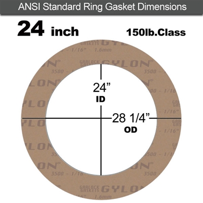 Garlock 3500 Fawn GylonÂ® Ring Gasket - 150 Lb. - 1/16" Thick - 24" Pipe