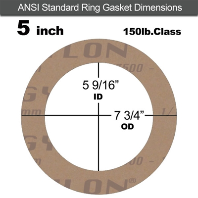 Garlock 3500 Fawn GylonÂ® Ring Gasket - 150 Lb. - 1/8" Thick - 5" Pipe