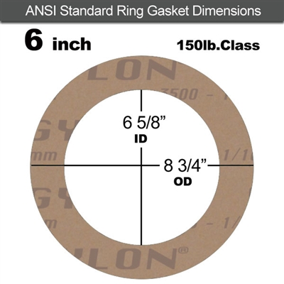 Garlock 3500 Fawn GylonÂ® Ring Gasket - 150 Lb. - 1/8" Thick - 6" Pipe