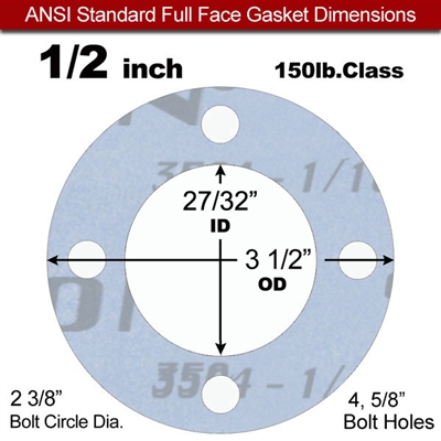 Garlock GylonÂ® 3504 Full Face Gasket - 150 Lb. - 1/16" Thick - 1/2" Pipe