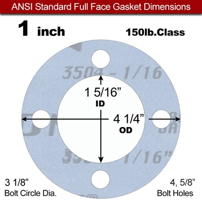 Garlock GylonÂ® 3504 Full Face Gasket - 150 Lb. - 1/16" Thick - 1" Pipe