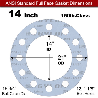 Garlock GylonÂ® 3504 Full Face Gasket - 150 Lb. - 1/16" Thick - 14" Pipe