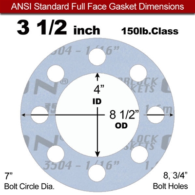 Garlock GylonÂ® 3504 Full Face Gasket - 150 Lb. - 1/16" Thick - 3-1/2" Pipe