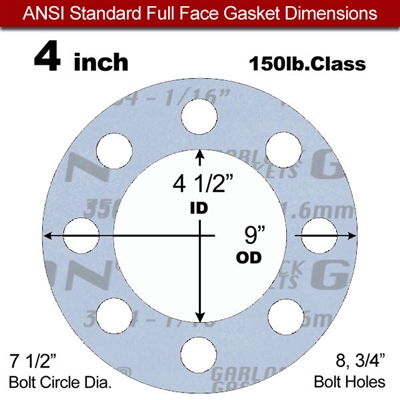 Garlock GylonÂ® 3504 Full Face Gasket - 150 Lb. - 1/16" Thick - 4" Pipe