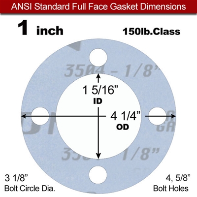 Garlock GylonÂ® 3504 Full Face Gasket - 150 Lb. - 1/8" Thick - 1" Pipe