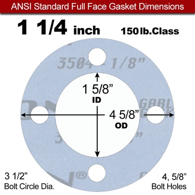 Garlock GylonÂ® 3504 Full Face Gasket - 150 Lb. - 1/8" Thick - 1-1/4" Pipe