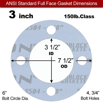 Garlock GylonÂ® 3504 Full Face Gasket - 150 Lb. - 1/8" Thick - 3" Pipe