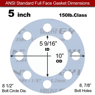 Garlock GylonÂ® 3504 Full Face Gasket - 150 Lb. - 1/8" Thick - 5" Pipe