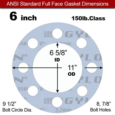 Garlock GylonÂ® 3504 Full Face Gasket - 150 Lb. - 1/8" Thick - 6" Pipe