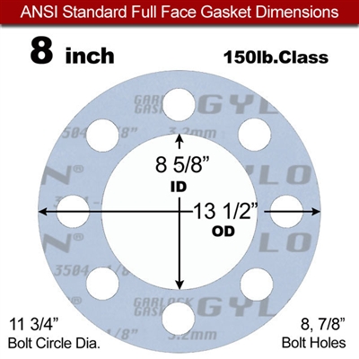 Garlock GylonÂ® 3504 Full Face Gasket - 150 Lb. - 1/8" Thick - 8" Pipe