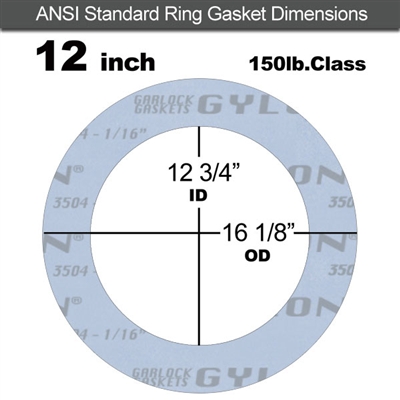 Garlock GylonÂ® 3504 Ring Gasket - 150 Lb. - 1/16" Thick - 12" Pipe