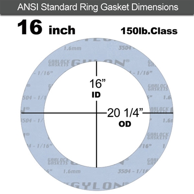 Garlock GylonÂ® 3504 Ring Gasket - 150 Lb. - 1/16" Thick - 16" Pipe