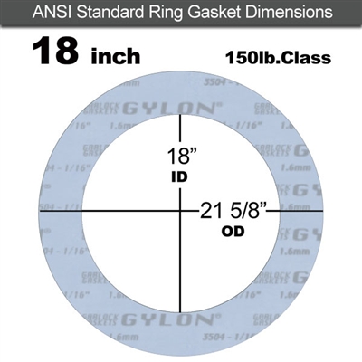 Garlock GylonÂ® 3504 Ring Gasket - 150 Lb. - 1/16" Thick - 18" Pipe