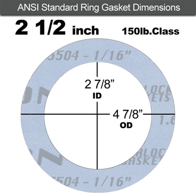 Garlock GylonÂ® 3504 Ring Gasket - 150 Lb. - 1/16" Thick - 2-1/2" Pipe