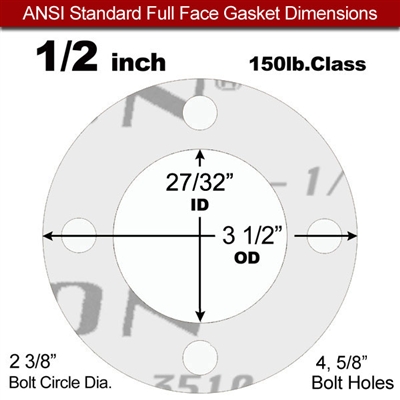 Garlock GylonÂ® 3510 Full Face Gasket - 150 Lb. - 1/16" Thick - 1/2" Pipe