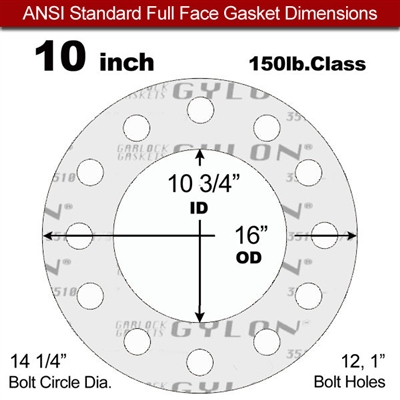 Garlock GylonÂ® 3510 Full Face Gasket - 150 Lb. - 1/16" Thick - 10" Pipe