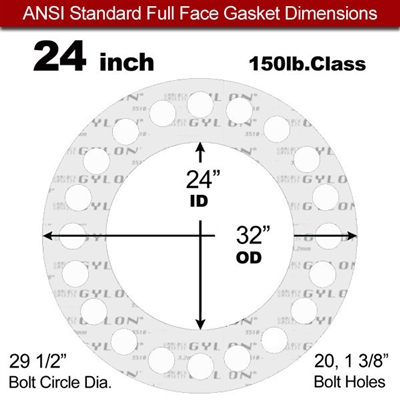 Garlock GylonÂ® 3510 Full Face Gasket - 150 Lb. - 1/16" Thick - 24" Pipe