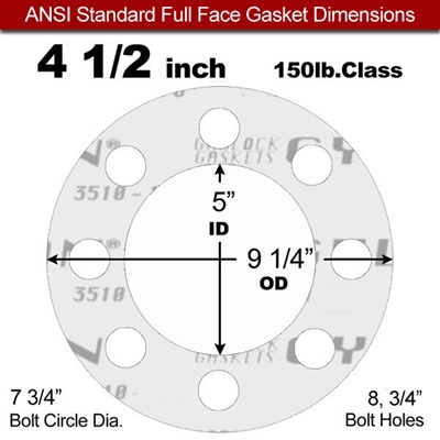 Garlock GylonÂ® 3510 Full Face Gasket - 150 Lb. - 1/16" Thick - 4-1/2" Pipe