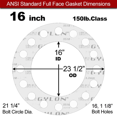 Garlock GylonÂ® 3510 Full Face Gasket - 150 Lb. - 1/8" Thick - 16" Pipe