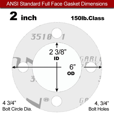 Garlock GylonÂ® 3510 Full Face Gasket - 150 Lb. - 1/8" Thick - 2" Pipe