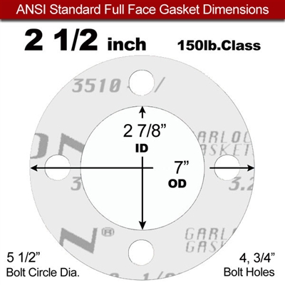 Garlock GylonÂ® 3510 Full Face Gasket - 150 Lb. - 1/8" Thick - 2-1/2" Pipe