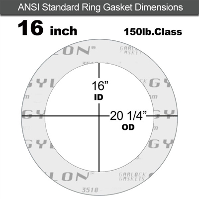 Garlock GylonÂ® 3510 Ring Gasket - 150 Lb. - 1/16" Thick - 16" Pipe