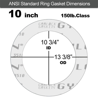 Garlock GylonÂ® 3510 Ring Gasket - 150 Lb. - 1/8" Thick - 10" Pipe