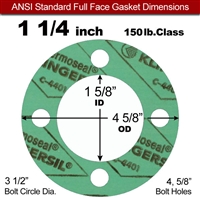 C-4401 Green N/A NBR Full Face Gasket - 150 Lb. - 1/16" Thick - 1-1/4" Pipe