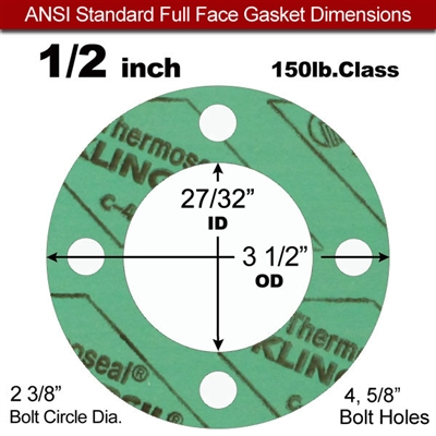 C-4401 Green N/A NBR Full Face Gasket - 150 Lb. - 1/8" Thick - 1/2" Pipe