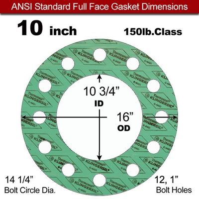 C-4401 Green N/A NBR Full Face Gasket - 150 Lb. - 1/8" Thick - 10" Pipe