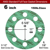 C-4401 Green N/A NBR Full Face Gasket - 150 Lb. - 1/8" Thick - 6" Pipe