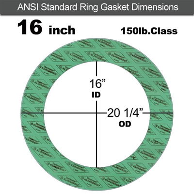C-4401 Green N/A NBR Ring Gasket - 150 Lb. - 1/16" Thick - 16" Pipe