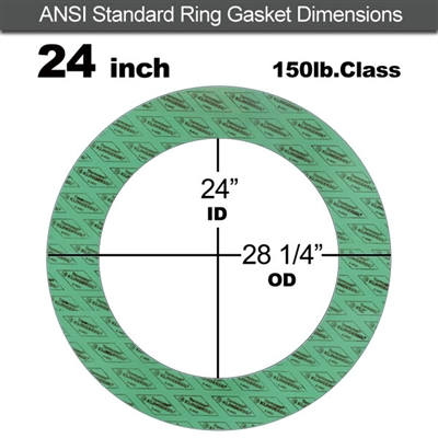 C-4401 Green N/A NBR Ring Gasket - 150 Lb. - 1/16" Thick - 24" Pipe