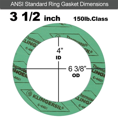 C-4401 Green N/A NBR Ring Gasket - 150 Lb. - 1/16" Thick - 3-1/2" Pipe