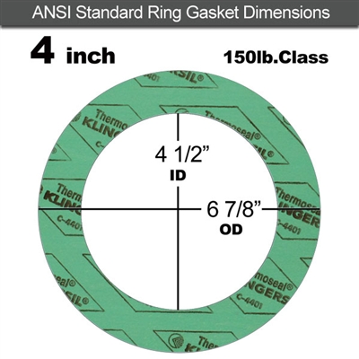 C-4401 Green N/A NBR Ring Gasket - 150 Lb. - 1/16" Thick - 4" Pipe