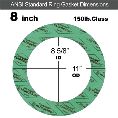 C-4401 Green N/A NBR Ring Gasket - 150 Lb. - 1/16" Thick - 8" Pipe