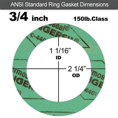 C-4401 Green N/A NBR Ring Gasket - 150 Lb. - 1/8" Thick - 3/4" Pipe