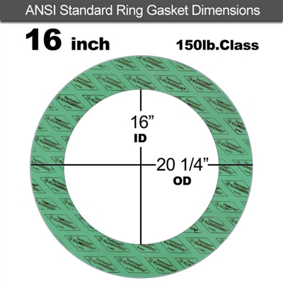 C-4401 Green N/A NBR Ring Gasket - 150 Lb. - 1/8" Thick - 16" Pipe