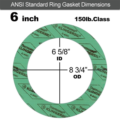 C-4401 Green N/A NBR Ring Gasket - 150 Lb. - 1/8" Thick - 6" Pipe