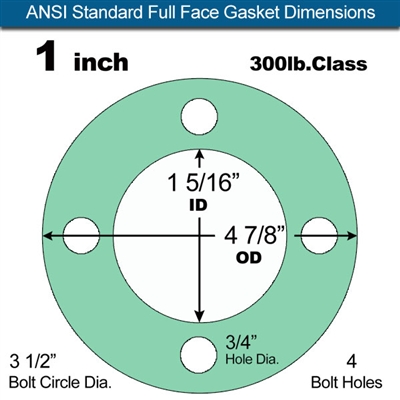 Equalseal EQ750G Full Face Gasket - 300 Lb. Class - 1/16" - 1" Pipe Size