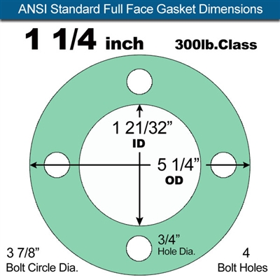 Equalseal EQ750G Full Face Gasket - 300 Lb. Class - 1/16" - 1 1/4" Pipe Size